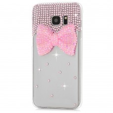 Samsung Galaxy S6 - Luxury Handmade Bling Bling 3D Rhinestone Crystal Protective Hard Clear Phone Cover Case - Pink Bow